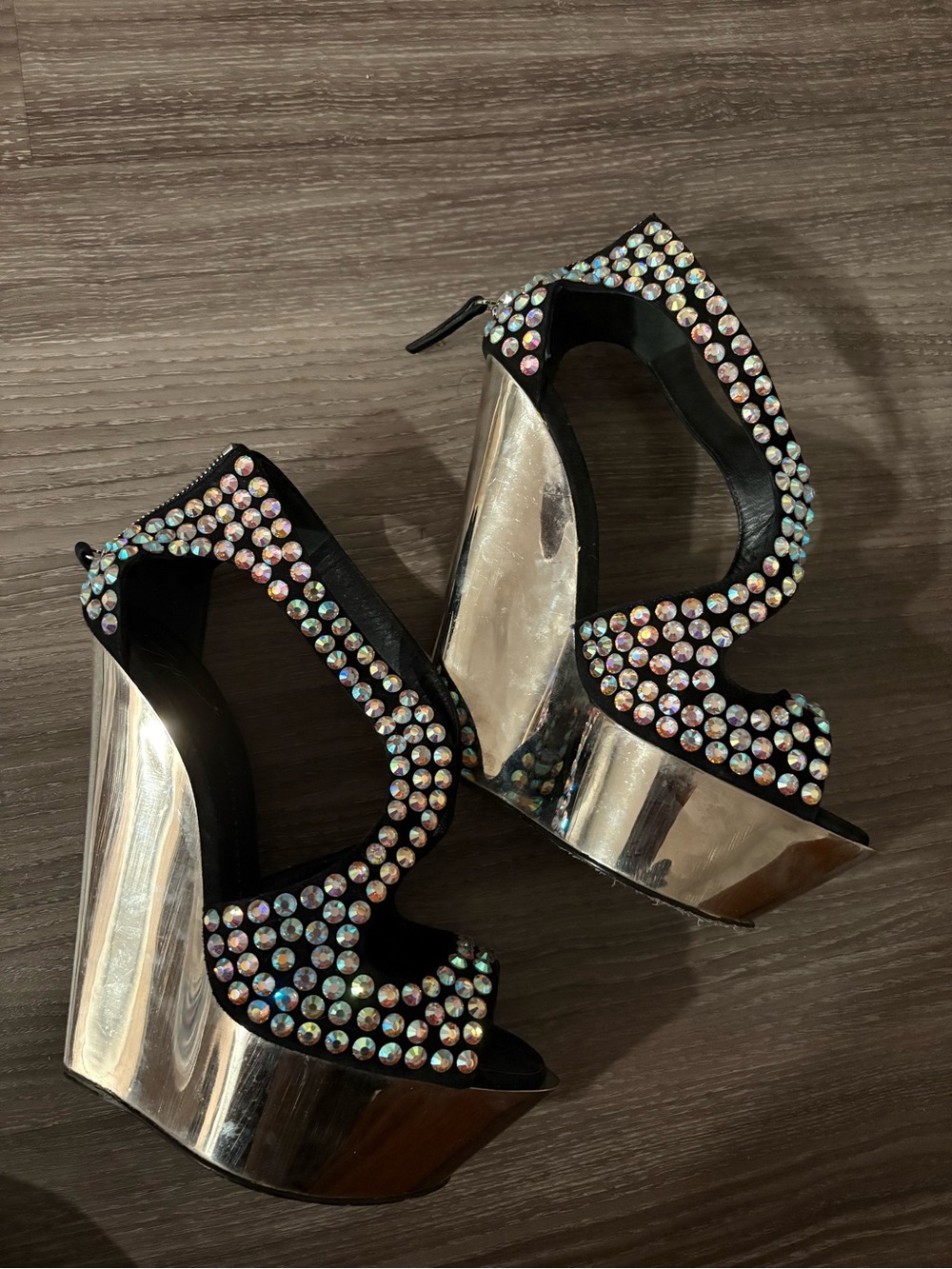 Giuseppe Zanotti Black and Silver Crystal Platform Heels